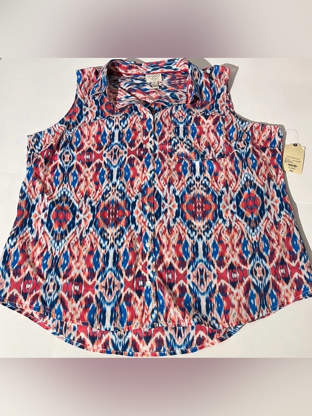 St. John's Bay classic shirt shell tank top multi red summer womens XL NEW!
